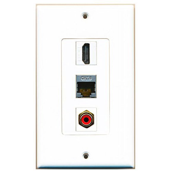 RiteAV - 1 Port HDMI and 1 Port RCA Red and 1 Port Shielded Cat6 Ethernet Decorative Wall Plate Decorative