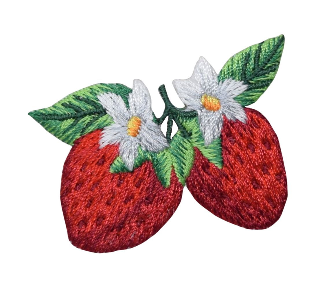 Two Strawberries with Blossums - Fruit - Iron on Applique/Embroidered Patch