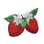 Two Strawberries with Blossums - Fruit - Iron on Applique/Embroidered Patch