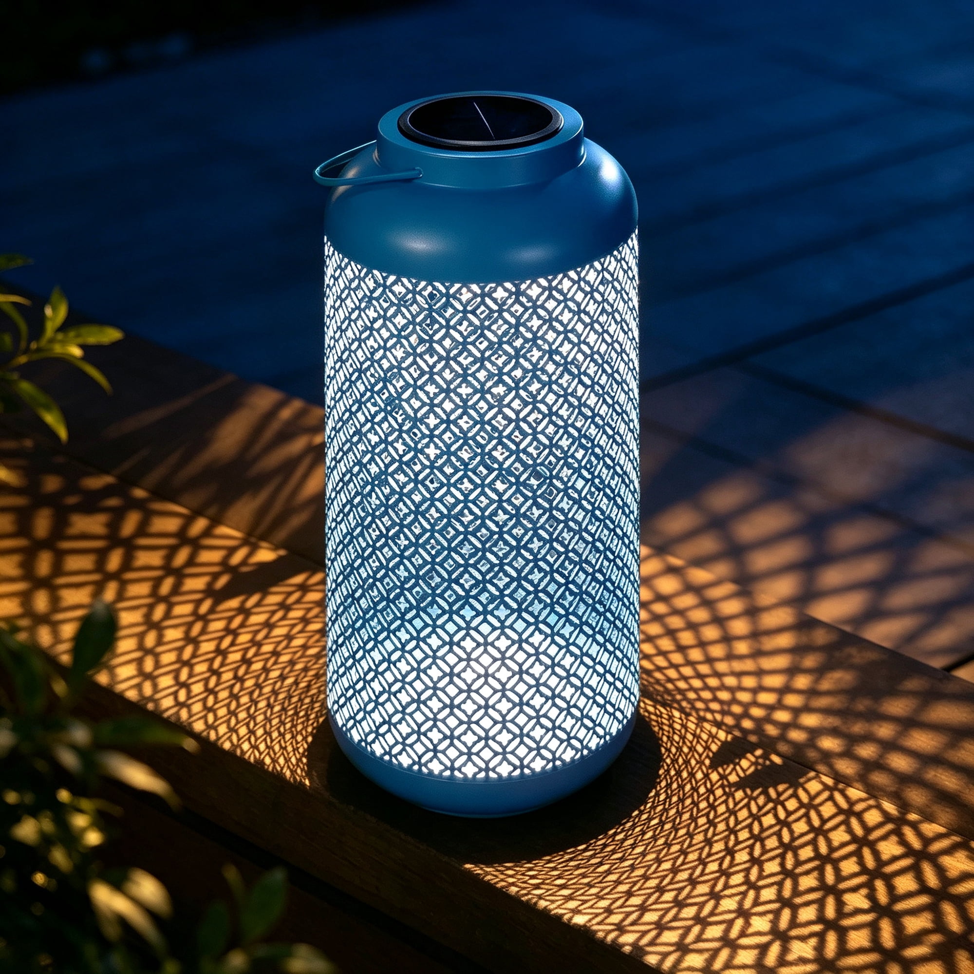 Abble  Outdoor Solar Lantern Light Metal Decorative Light Patio Garden Lantern with Hollowed-Out Design Hanging Lantern, Aqua