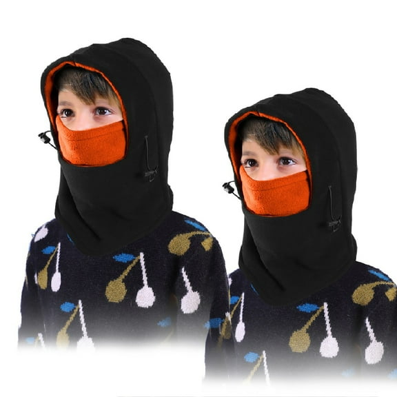 [2 Pack] Children Balaclava Fleece Windproof Ski Mask, Child Cold Weather Face Mask Motorcycle Neck Warmer or Tactical Balaclava Hood for Snowboard Cycling Outdoors Sports Unisex - Orange & Orange