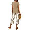 thumbnail image 5 of Women's Printed Casual Two Piece Set Cropped Top and Half Length Bottoms Modern Outfit,Beige,M, 5 of 7