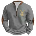 thumbnail image 4 of KHONTS Men's Quarter Zip Western Hoodless Sweatshirts Long Sleeve Aztec Jackets Cowboys Country Pullover Tops 3-Grey L, 4 of 4