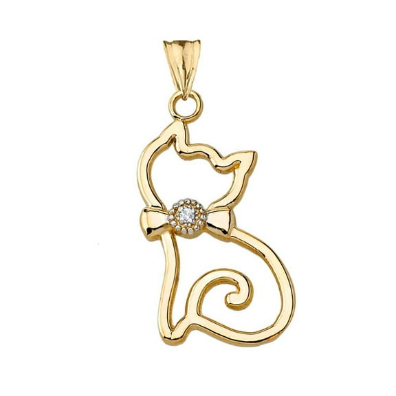 10k Yellow Gold Openwork Diamond Cat Pendant