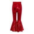 thumbnail image 6 of Miutii Kids Girls Jazz Dance Outfits Tulle Ruffle Camisole Top with Bell-Bottom Pants Sequins Ballroom Dancewear Red 8, 6 of 7