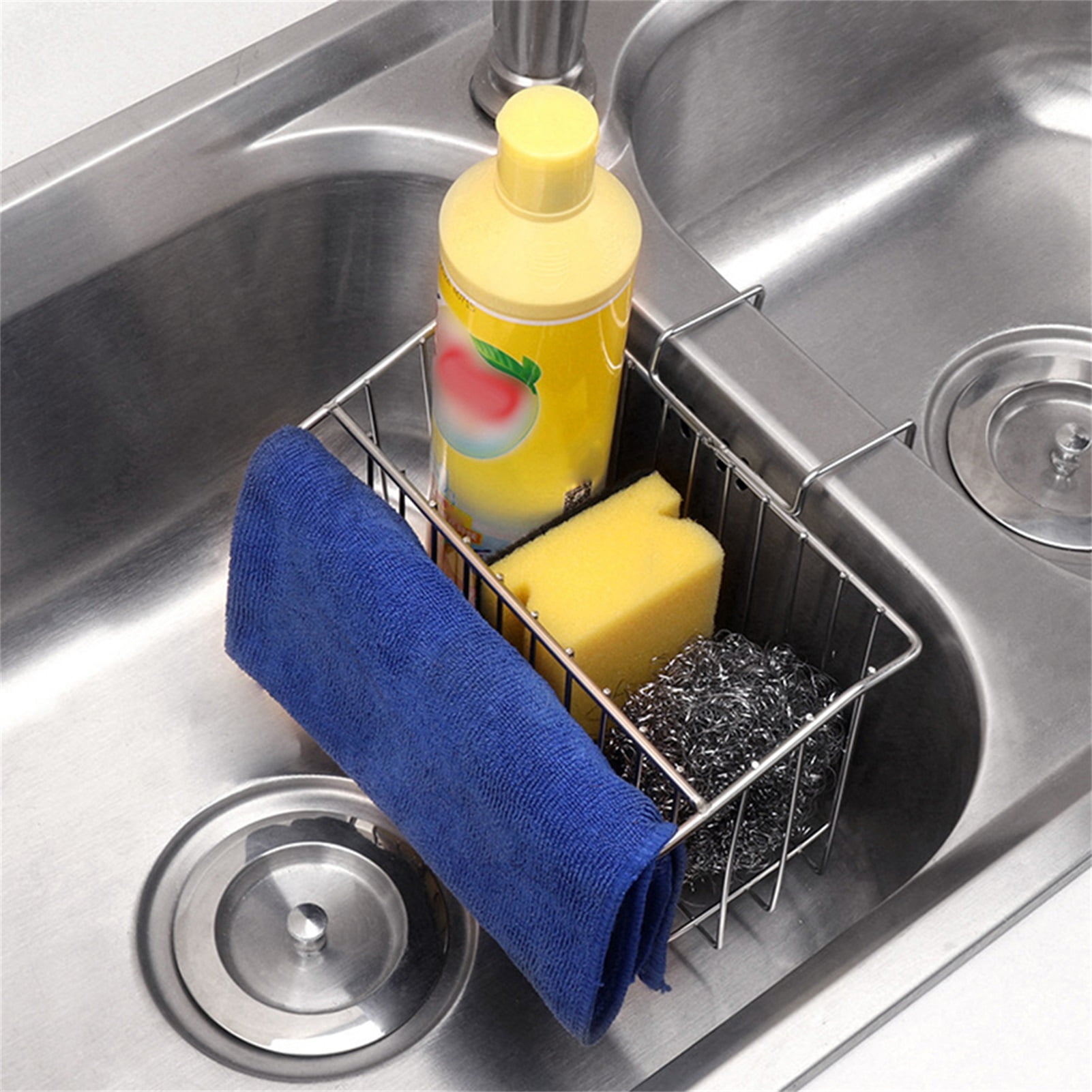 1pc Sponge Holder For Kitchen Sink, Kitchen Sink Caddy With Dish Brush  Holder And Dish Cloth Hanger, Sponge Caddy For Soap, Sponge And Scrubber,  No Dr
