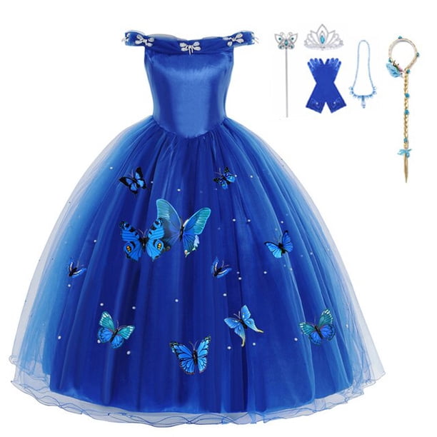 Vestidos de fiesta para niñas de Disney, vestido de princesa Cenicienta, vestido sin mangas de mariposas para niños de Navidad, 7-8T, 140CM Gao Jinjia LED