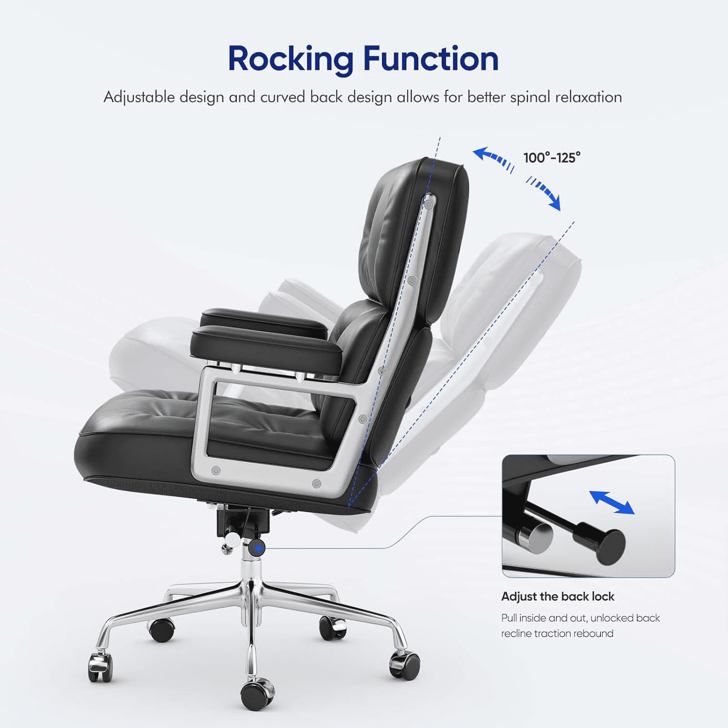 Cottinch Mid Back Genuine Leather Office Chair, Executive Desk Chairs with Aluminum Arms & Thickened Backrest, Ergonomic Office Chair Swivel Office Leather Chair with Lumbar Support, Black