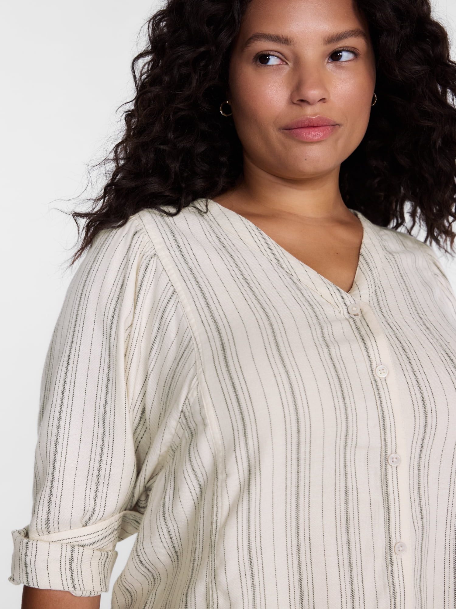 Terra & Sky Women's Plus Puff Sleeve Long Sleeve Woven Top, Sizes 0X- 5X