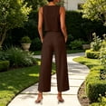 thumbnail image 6 of ClodeEU Women's Linen 2 Piece Outfit ,Sleeveless Crewneck Tank Top and Straight Leg Cropped Pants Set ,Casual Summer Office Wear Brown,Women's Plus S, 6 of 9