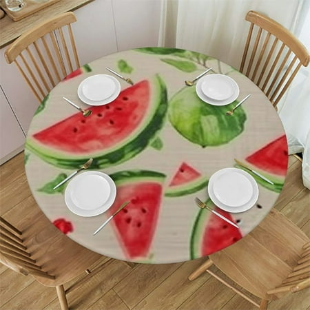 

nygtbtfer Round Fitted Tablecloth with Elastic Watermelon Fruit Tablecloths Washable Red Green Patio Table Cover for Kitchen Dinner Party Picnic Decor Indoor Outdoor 46-50