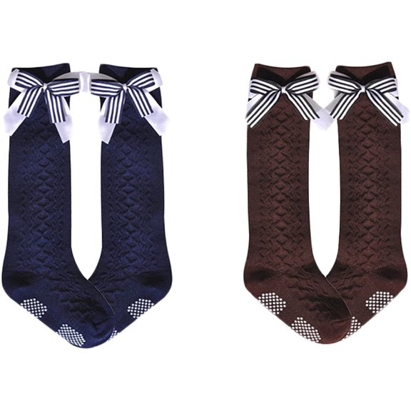 Lian LifeStyle Cute Girls' 2 Pairs Knee High Cotton Socks Perfect for Mobility & Athletic Toddlers & Any Year Old Kids Butterfly Knot Size (0Y-2Y)