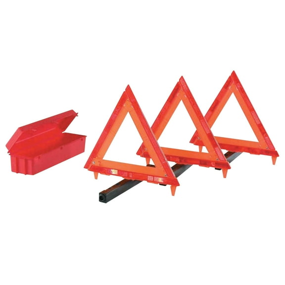 Cortina Triangle Warning Kit, 3 Triangles in Living Hinge Box, 18 in, Red/Hi-Vix Orange