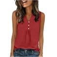 thumbnail image 3 of Womens Cotton Linen Tank Tops, Sleeveless Shirts for Women Summer Casual Vintage Solid Color Ruched Button Up V Neck Dressy Blouses, 3 of 6