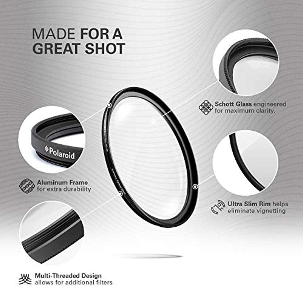 Polaroid Optics 52mm Pro UV & Protective Filter Ultra Slim Multi-Coated L39 German SCHOTT Superior Clarity Glass 