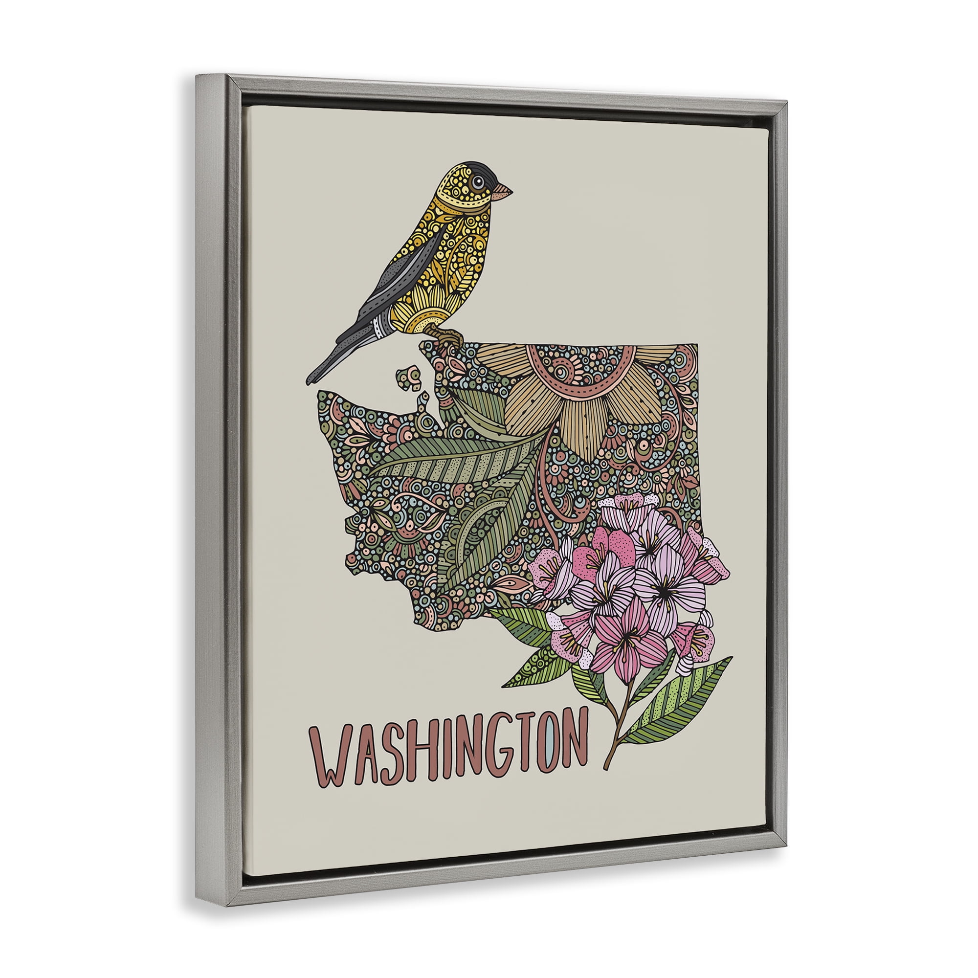 Stupell Industries Floral Washington State Botanical & Floral Painting Gray Floater Framed Art Print Wall Art, 17 x 21