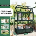 thumbnail image 2 of Yoneston Garden Wood Portable Cold Frame with Movable Wheels Mini Greenhouse with Openable Roof and Storage Box, Forest Green, 2 of 7