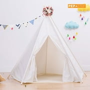 PEP-STEP Large Cotton Canvas TeePee Tent - Fordable 6 Feet Tall - 5 Poles - Customizable white Cotton Tent - Childrens TeePee Tent High Quality Kids Play Tent