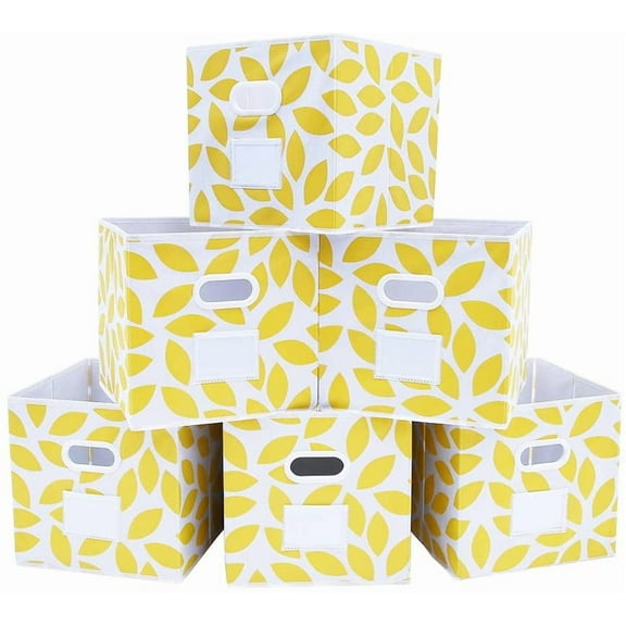 MAX Houser Fabric Storage Bins Cubes Baskets Containers with Dual Plastic Handles-Yellow Set of 6
