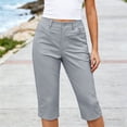 thumbnail image 3 of cocolona Womens Summer Stretch High Waisted Capri Pants Solid Color Elastic Waist Straight Cropped Work Pants with Pockets, 3 of 5