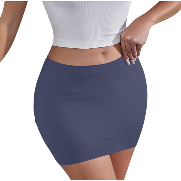 Qiopertar Women's Summer Casual Solid Color Elastic Waist Short Skirt Pencil Skirt with Pockets Fashion Comfy Stretchy Mini Skirt, Navy M