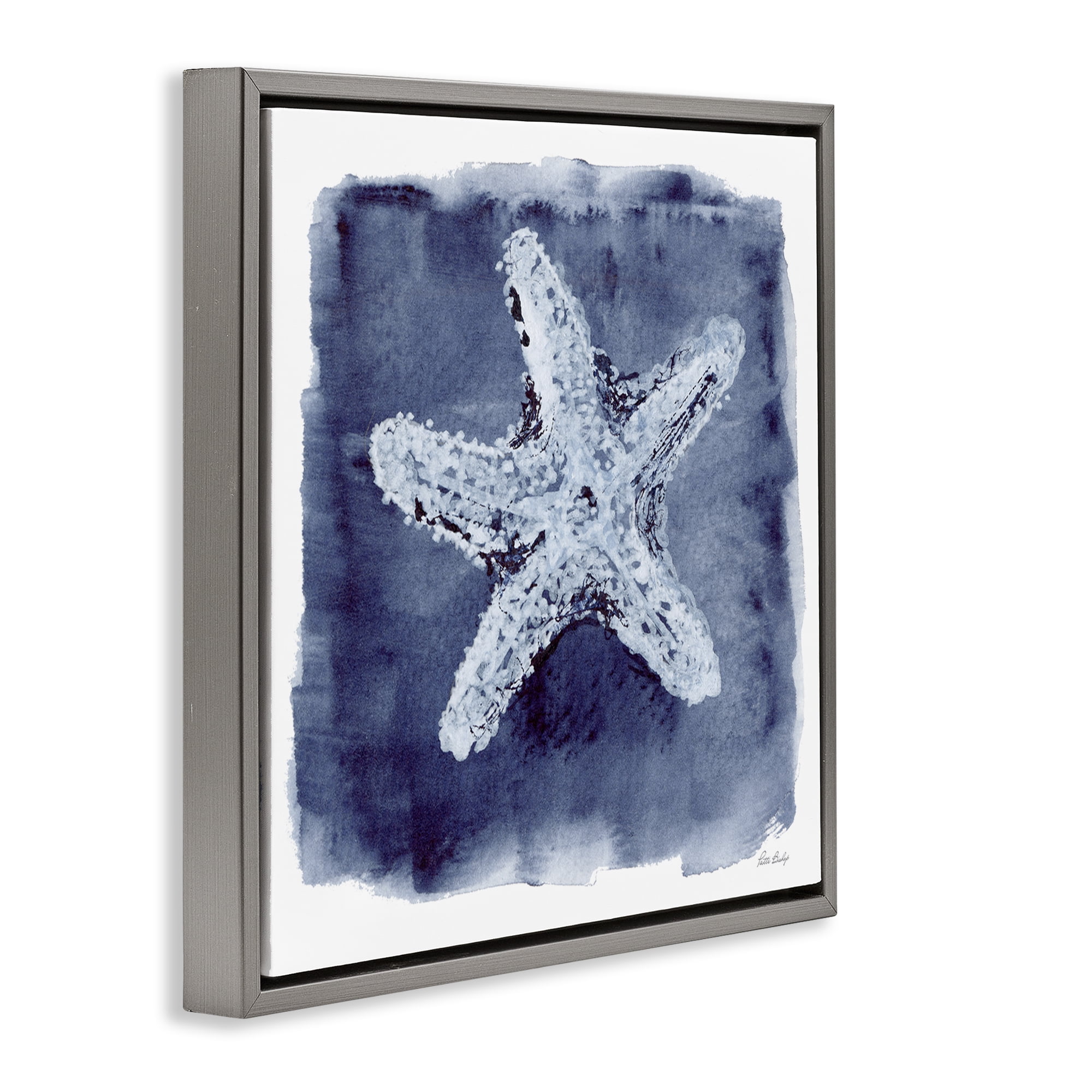 Stupell Industries Starfish Blue Impression Animals Painting Gray Floater Framed Canvas Art Print Wall Art, 18 x 18