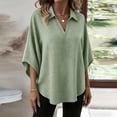 thumbnail image 4 of ClodeEU Women's Collar V Neck Batwing 3/4 Dolman Sleeve Blouse,Solid Curved Hem Casual Loose Shirt Top Mint Green,Women's Plus XXL, 4 of 9