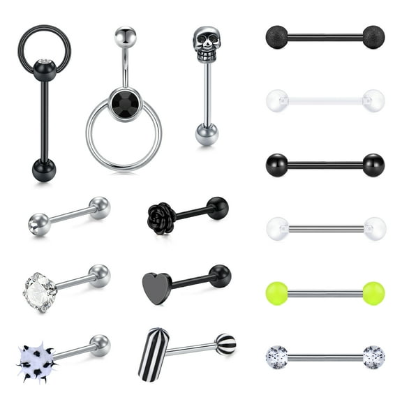 14G Surgical Steel Tongue Rings for Women Men Teaser Double Barbell Tongue Ring Piercing Jewelry 5/8inch