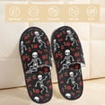 thumbnail image 2 of Bixox Men's Women's Skeleton with Roses Patterned Plush House Slippers, Memory Foam Slippers, Indoor and Outdoor Warm Plush Bedroom Shoes, Soft Flat Sole, Comfortable and Non-slip, 2 of 5