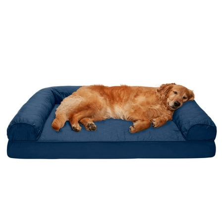 UPC: 0842229124965 | FurHaven Pet Products Quilted Full Support Sofa-Style Pet Bed for Dogs & Cats – Navy Jumbo