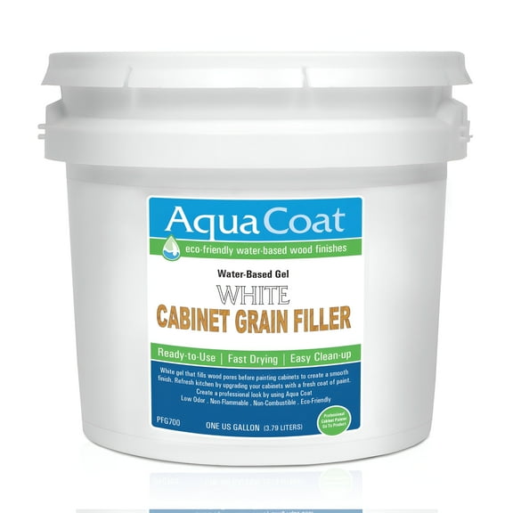 Aqua Coat Water-Based White Cabinet Wood Grain Filler Gel – Fast Drying, Low Odor White Wood Filler, Sandable & Paintable for Interior & Exterior Repairs, Upgrades & Restorations – 128 oz