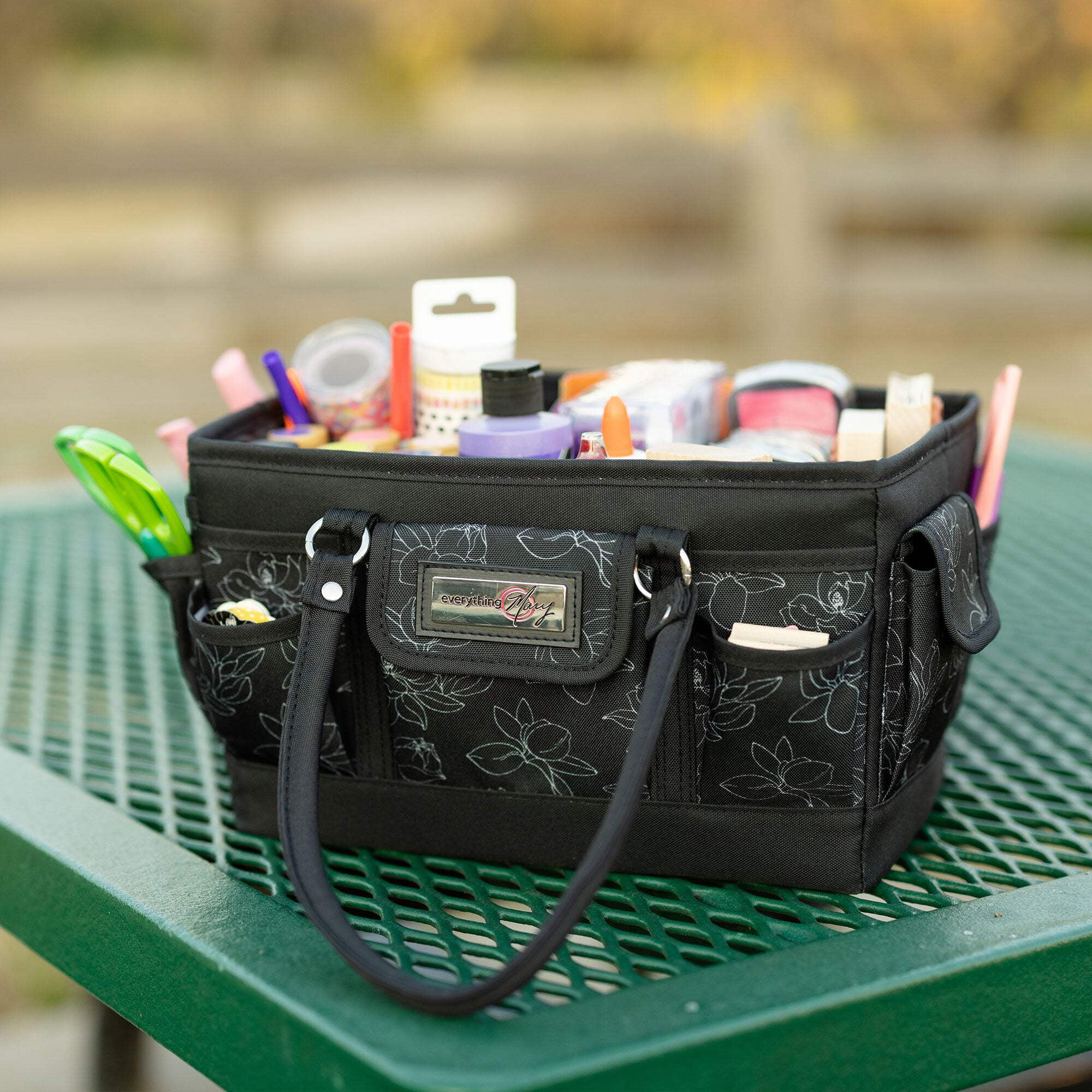 Deluxe Store  Tote Craft Organizer, Black  White Floral