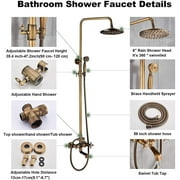 Antique Brass Bathroom Shower Faucet mixer set Rainfall Twin Head kit Tub Spout Exposed