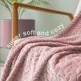 thumbnail image 2 of Exclusivo Mezcla Large Flannel Fleece Throw Blanket, Jacquard Weave Leaves Pattern (50" x 70", Pink), 2 of 9