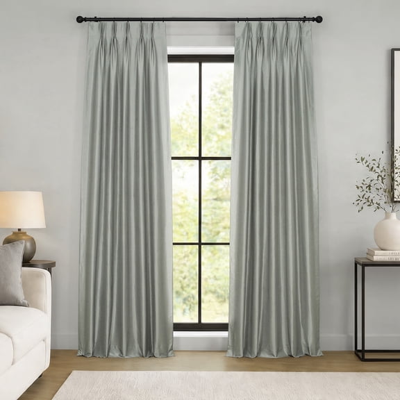 Half Price Drapes Silver French Pleat Faux Silk Blackout Curtains for Bedroom(1 Panel),50WX 108L