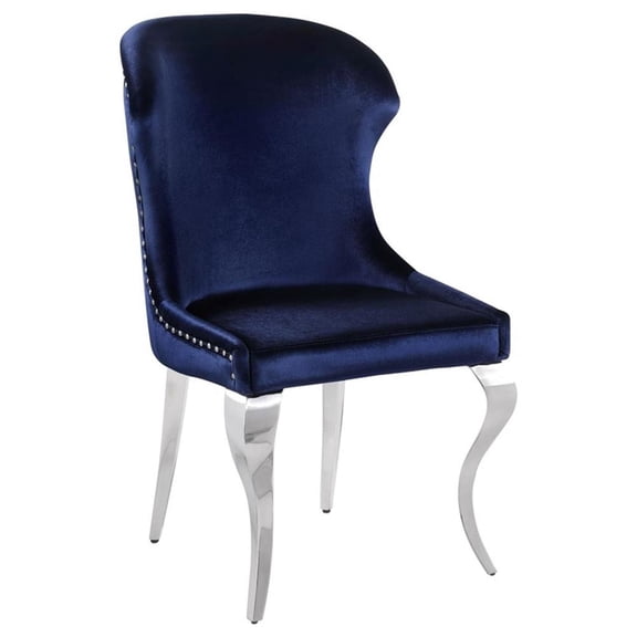 Maklaine Modern Velvet Upholstered Wingback Side Chair in Blue (Set of 2)