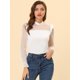 thumbnail image 4 of INSPIRE CHIC Top De Blusa De Punto Con Volantes Y Cuello Alto De Manga Larga Transparente De Malla De Puntos Para Mujer Blanco XL, 4 of 4