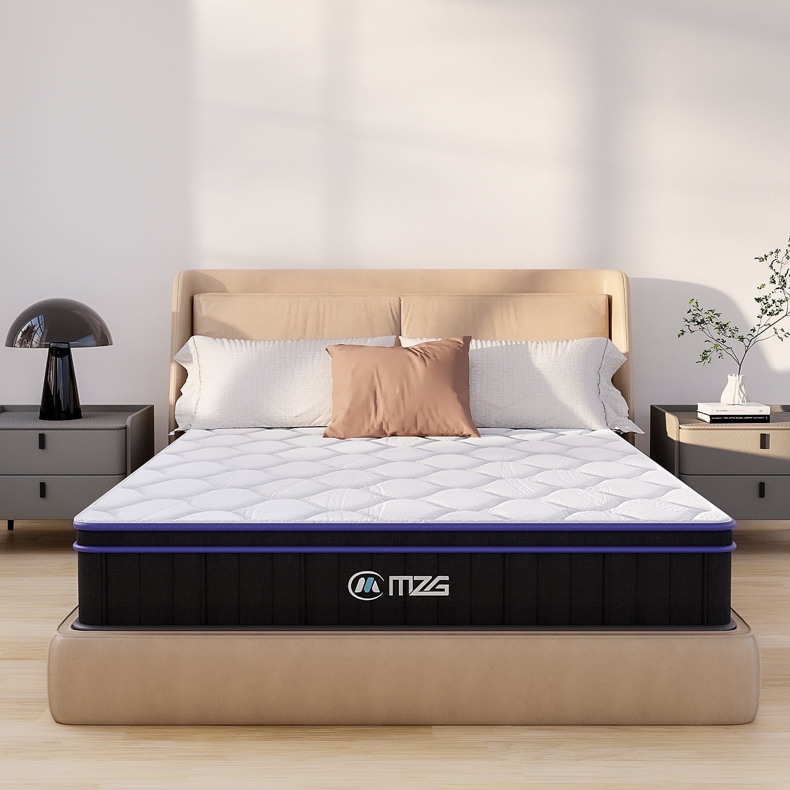 M MZG 10 Inch Queen Size, Hybrid Mattress, Medium Firm, Gel-Infused Memory Foam, Pillow Top, Pocket Coils, Cooling & Breathable, CertiPUR-US Certified, Fiberglass-Free, Mattress in a Box