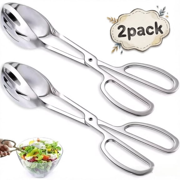 2-PACK Serving Tongs for Cooking Buffet Party Catering, Thickening Food Serving Cake Bread Kitchen Salad Tongs, Stainless Steel