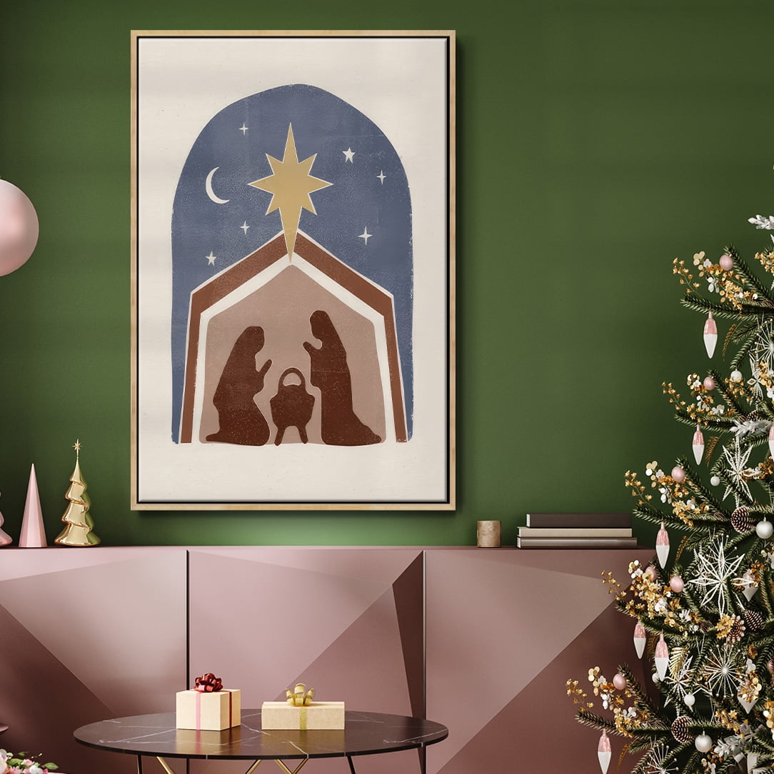 Boho Nativity I - Framed Gallery Wrapped Holiday Canvas - 27 x 41 - Natural Wood Frame