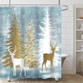 thumbnail image 4 of Winter Snowy Forest Scenery Shower Curtains, Snowflake Gold and White Colors Pine Trees Deer Christmas Shower Curtain Decor for Bathroom, Polyester Waterproof Cloth Fabric with 12 Hooks,72x72 Inch, 4 of 6