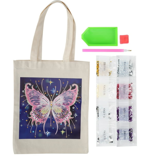 Kit de bolsa para pintar con diamantes, bolsa de lona con diamantes de imitación de resina, bolso de mano reutilizable hecho a mano (BB012)