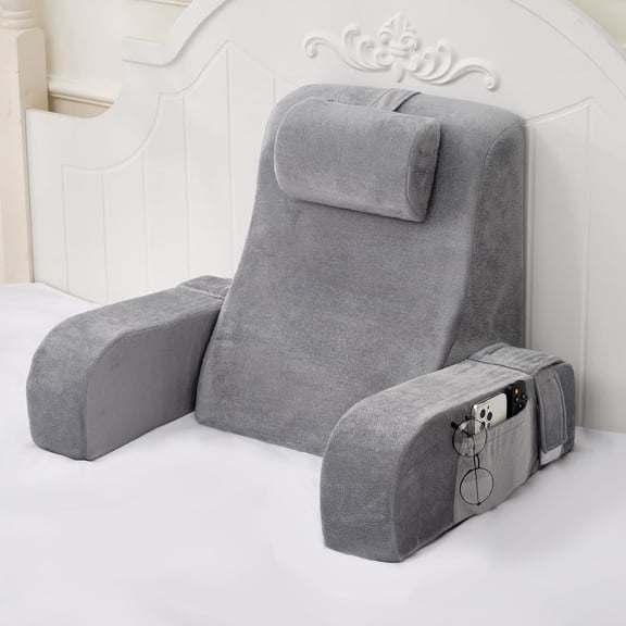 Reading Pillow for Sitting in Bed Adult, Back Pillow for Sitting Up in Bed with Arm Rest, Suitable for Gaming,Watching TV on Floor, 19in 4Pcs, Grey