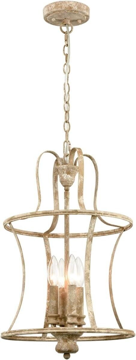 Farmhouse Chandelier 4-Light Distressed Off-White Dining Room Lighting Fixtures
