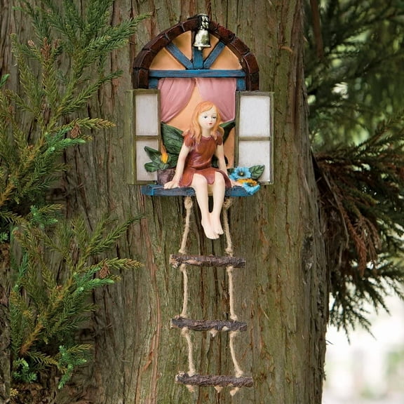 Bits & Pieces Fairy Tree Hanger with Rope Ladder, Outdoor Garden Decor