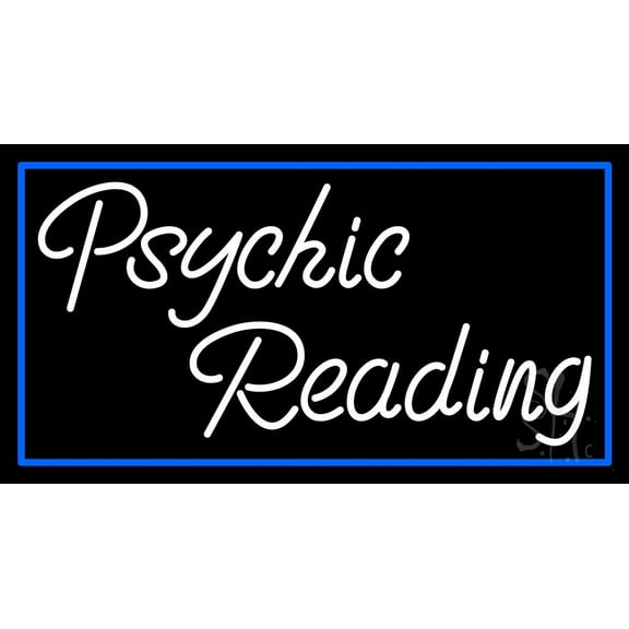 White Psychic Reading With Border LED Neon Sign 20" Tall x 37" Wide - inches Black Square Cut Acrylic Backing, with Dimmer - Bright and Premium built indoor LED Neon Sign for Storefront.