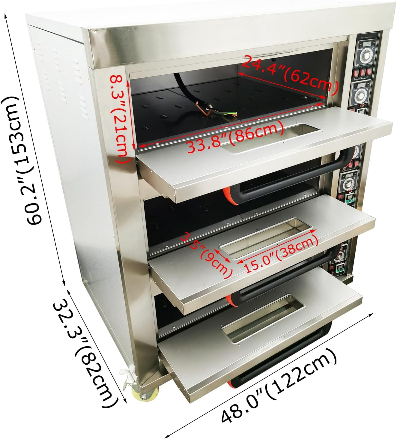 Commercial Pizza Oven Movable Bakery Baking Oven Stainless Steel 6 Tray 3 Layer 220V