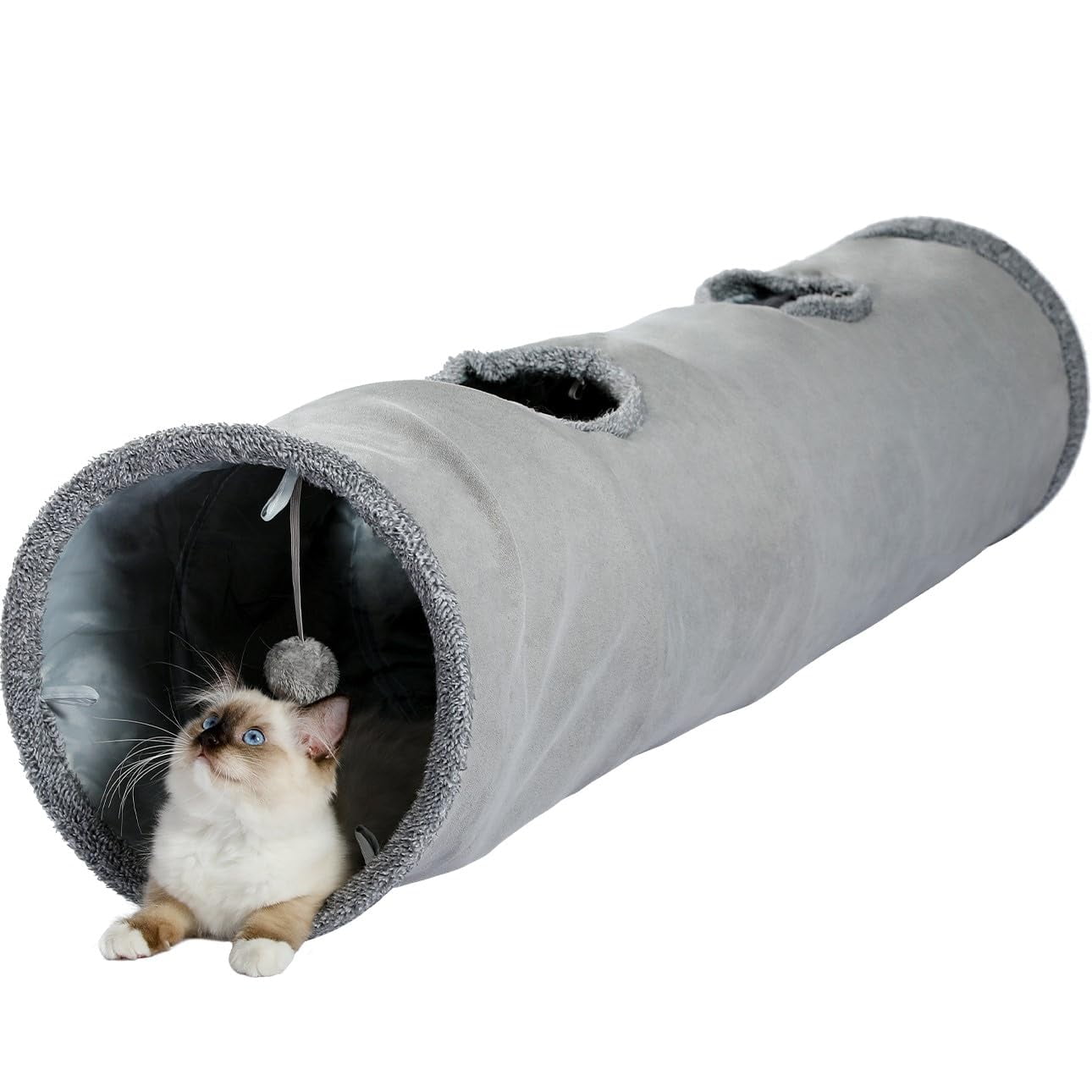 51 Inches Long Cat Toys Collapsible Tunnel 12”Diameter, Large Cats Tube for Big Cats,Rabbits and Puppy Extra Long Cat Play Tunnel Straight with 2 Peepholes for Indoor & Adult Cats