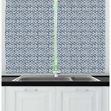 Tie Dye Curtains 2 Panels Set, Far Eastern Scales Messy Curves with Vertical Stripes and Grungy Look, Window Drapes for Living Room Bedroom, 55W X 39L Inches, Navy Blue and Cream, by Ambesonne