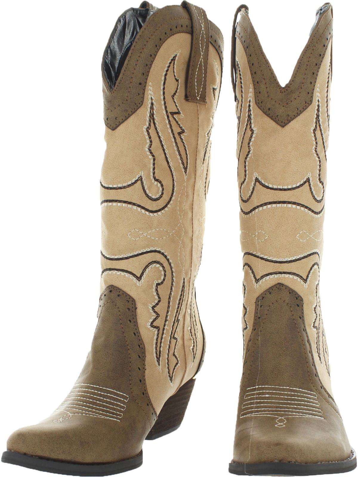 Mid-Calf Western Cowgirl Boots Brown 